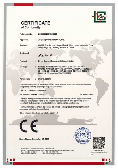 Certificat CE LVD 